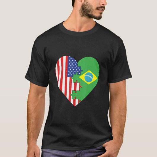 T-shirt USA and Brazil Flags Heart (Devant)