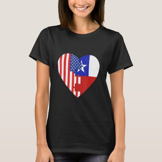 T-shirt USA and Chile Flags Heart (Devant)