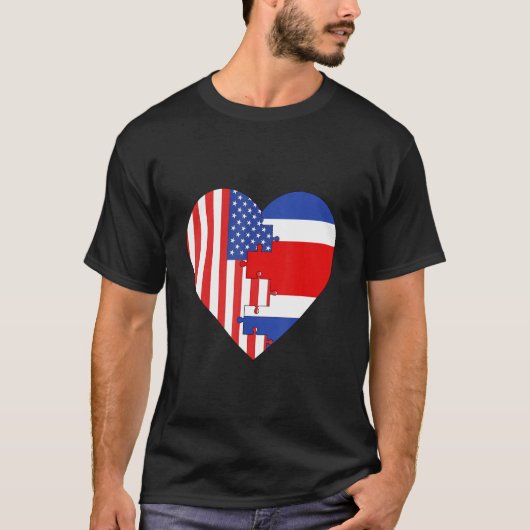 T-shirt USA and Costa Rica Flags Heart (Devant)