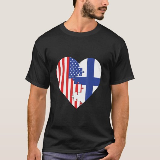 T-shirt USA and Finland Flags Heart (Devant)