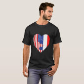 T-shirt USA and France Flags Heart (Devant entier)