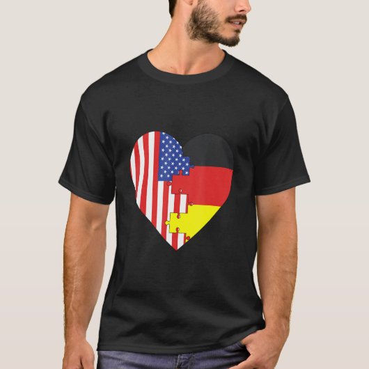 T-shirt USA and Germany Flags Heart (Devant)