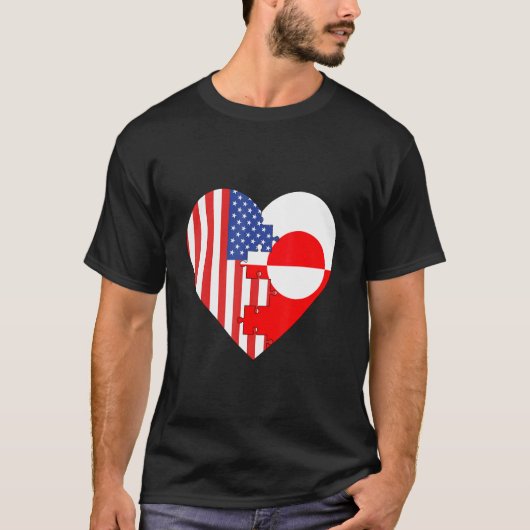 T-shirt USA and Greenland Flags Heart (Devant)