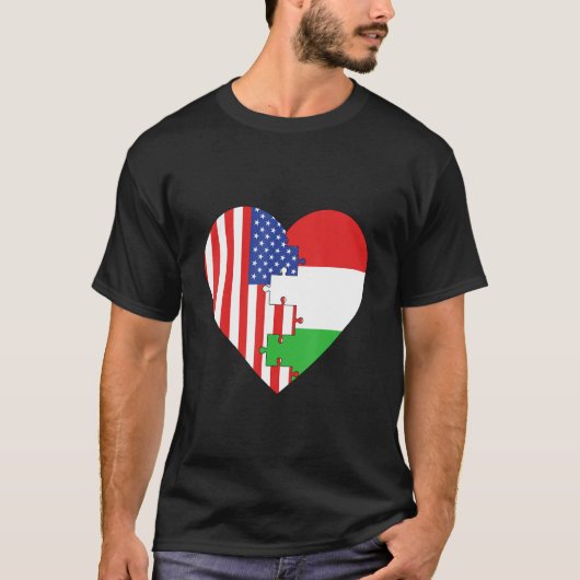 T-shirt USA and Hungary Flags Heart (Devant)