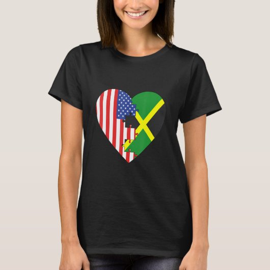 T-shirt USA and Jamaica Flags Heart (Devant)
