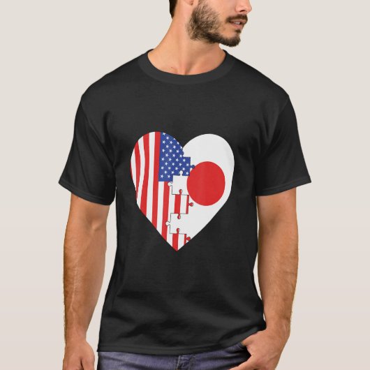 T-shirt USA and Japan Flags Heart (Devant)