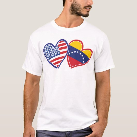 T-shirt USA and Venezuela Flag Hearts (Devant)