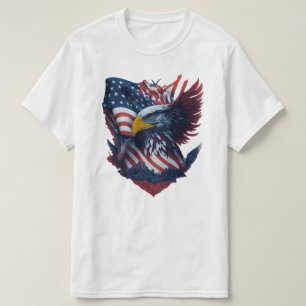 T-shirt USA Art Eagle Freedom Patriotisme Rouge Blanc Bleu