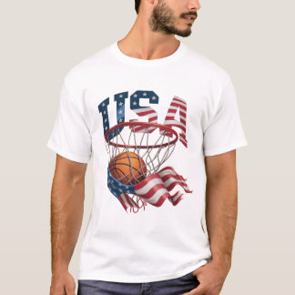 T-shirt USA Basketball Shirt, Patriotic American Flag Hoop