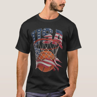 T-shirt USA Basketball Shirt, Patriotic American Flag Hoop