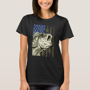 T-shirt Usa Bass Fishing American Camo Drapeau Pêcheur de