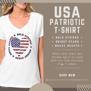 T-Shirt USA Cœurs Courageux Étoiles Brillantes Ray