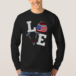 T-shirt Usa Curler Broom Winter Glace Sports American Flag