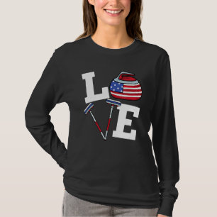 T-shirt Usa Curler Broom Winter Glace Sports American Flag