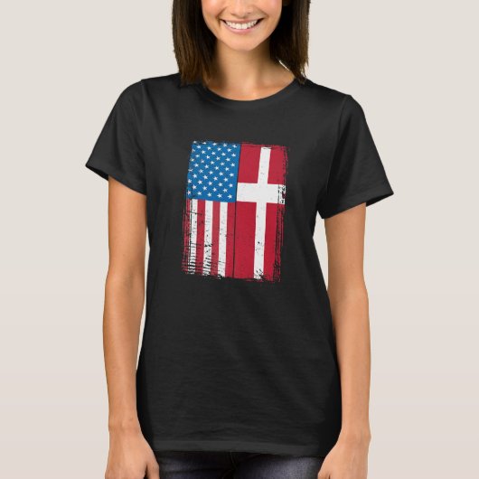 T-shirt USA Flag Denmark Danish   (Devant)
