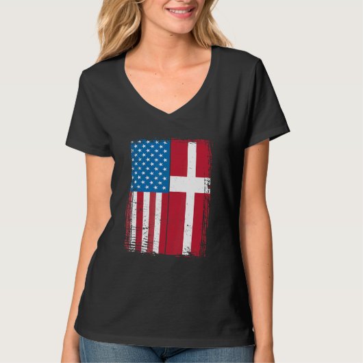 T-shirt USA Flag Denmark Danish (Devant)