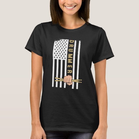 T-shirt Usa Flag Drum Sticks Cool Patriotic American Drumm (Devant)