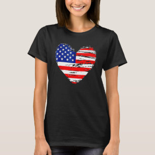 T-shirt USA Flag Heart American Patriotic 4 juillet Amer