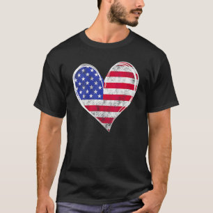 T-shirt USA Flag Heart American Patriotic 4 juillet femmes