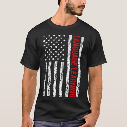 T-shirt USA Flag Language Learning (Devant)