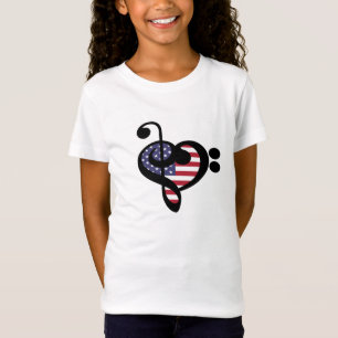 T-Shirt USA Flag Music Heart - American Pride Musician