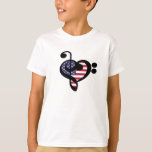 T-shirt USA Flag Music Heart - American Pride Musician<br><div class="desc">Rouge, blanc, bleu États-Unis stars-n-stripes Musique Coeur de Clé pour express votre American Pride, Juillet 4 Indépendance, Memorial Day, ou musicien patriotique militaire vétéran. > USA, drapeau américain est inséré à l'intérieur d'un Treble combiné et Bass Clef pour faire un coeur. > Personnalisez-le ! Ajoutez un nom, une photo ou...</div>