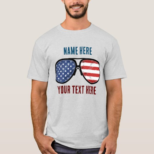 T-SHIRT USA FLAG SUNGLASS CUSTOMISÉ (Devant)
