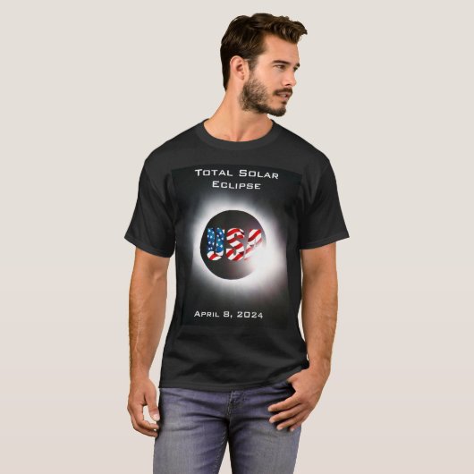 T-shirt USA FLAG Total éclipse solaire 8 avril 2024 (Devant entier)