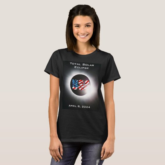 T-shirt USA FLAG Total éclipse solaire 8 avril 2024 (Devant entier)