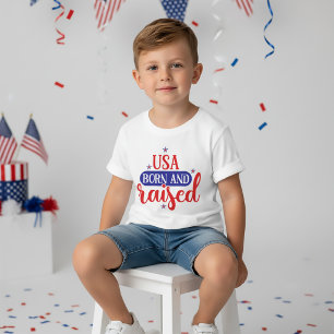T-Shirt USA Né et Élevé le 4 Juillet pour Enfants