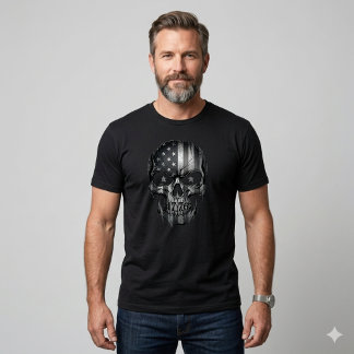 T-shirt USA Patriot 1776 Skull American Flag Distressed 