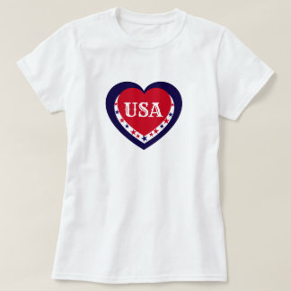 T-shirt USA Patriotique Rouge Blanc Bleu Coeur Festif Juil