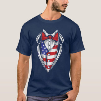 T-shirt USA Suit Tuxedo Patriotique 4 juillet Drapeau Amér