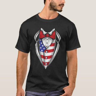 T-shirt USA Suit Tuxedo Patriotique 4 juillet Drapeau Amér