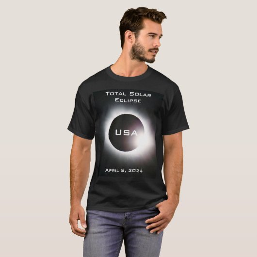 T-shirt USA Total éclipse solaire 8 avril 2024 (Devant entier)