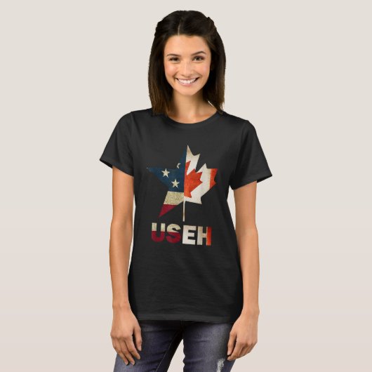 T-shirt USEH Leaf drapeau canadien américain Canada États- (Devant entier)