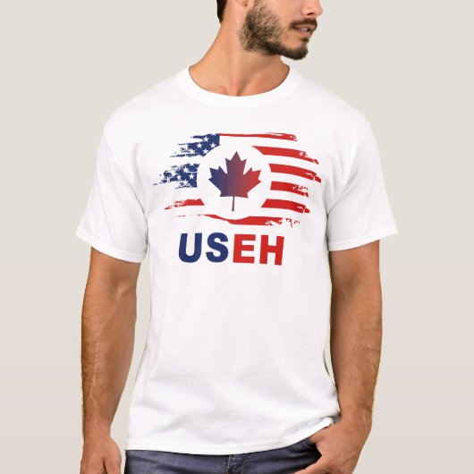 T-shirt USEH Mi-Canadien Amérique Canada États-Unis Drapea (Devant)