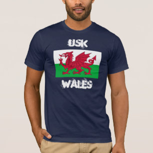 T-shirt Usk, Pays de Galles avec drapeau gallois
