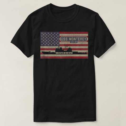 T-shirt USS Monterey CG61 Cruiser Ship USA American Flag Z (Design devant)