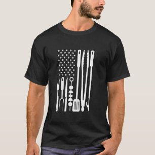 T-shirt Ustensile de drapeau américain Outils Barbecue Gri