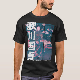 T-shirt Utagawa Kunisada Femme Rivière Japon Fleurs de cer