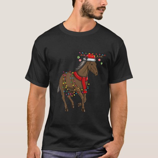T-shirt Vacances Cheval De Noël Avec Antlers Et (Devant)
