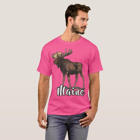 T-shirt Vacances dans le Maine Forêt Faune Moose Camping R (Devant entier)