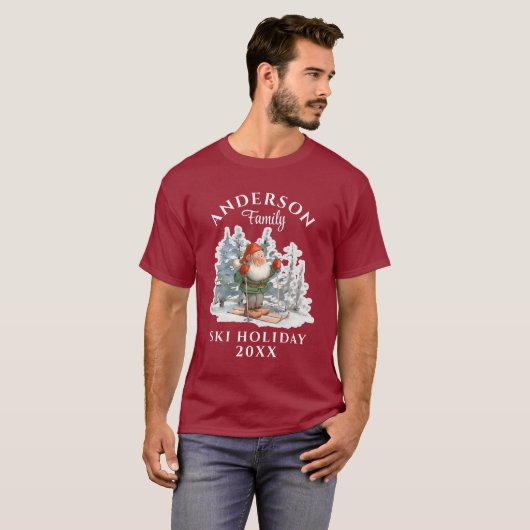 T-shirt Vacances de ski en famille avec nom et année (Devant entier)
