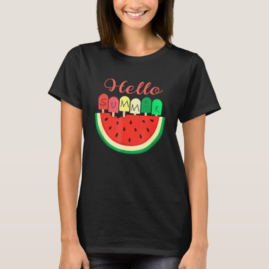 T-shirt Vacances d'été Ice Popsicle Watermelon Hello Sum (Devant)