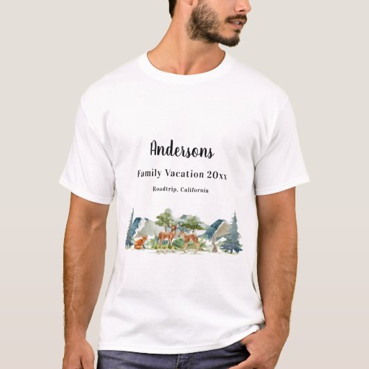 T-shirt Vacances en famille bois forêt animaux cerfs (Devant)