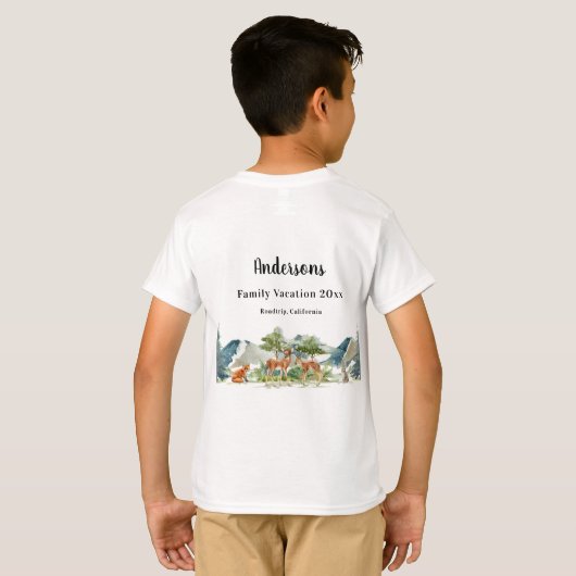 T-shirt Vacances en famille bois forêt animaux cerfs garço (Dos entier)