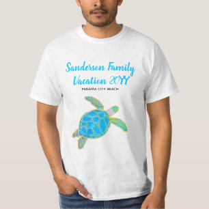 T-shirt Vacances en famille Tortue de mer bleu Turquoise