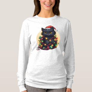 T-shirt Vacances père Noël Cat Lights