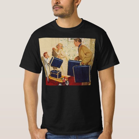 T-shirt Vacances vintage, papa, Enfants et Valises (Devant)